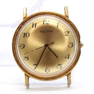 Vintage KELTON Automatic Watch Mens Gold Tone Stainless Steel Gold Dial Rare